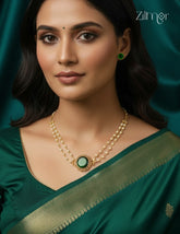 Premium Pearl Necklace with Palakka Round Pendant Earring Set (color option) - KY1012205